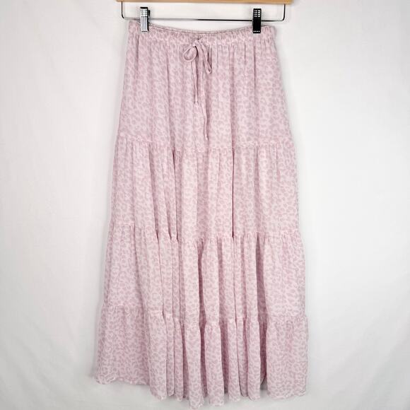 Aerie Pink Leopard Print Tiered Maxi Skirt Small - Picture 5 of 8